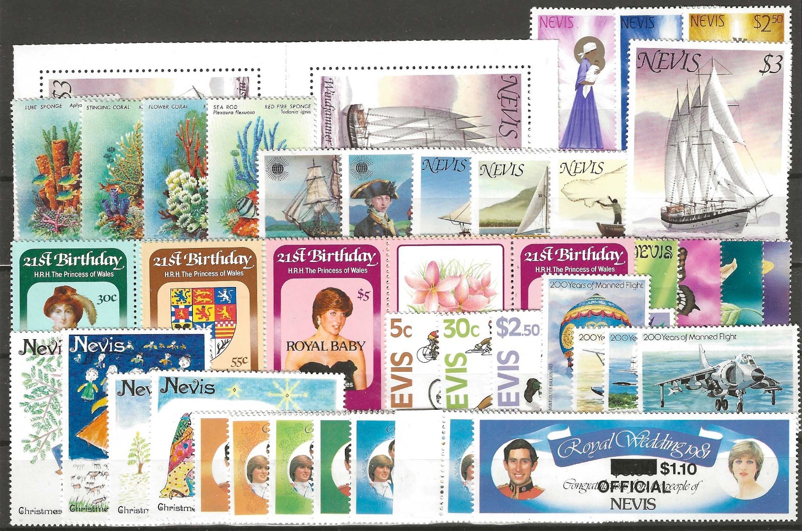 ST KITTS & NEVIS/NEVIS 1980/83 "Commemoratives" MNH