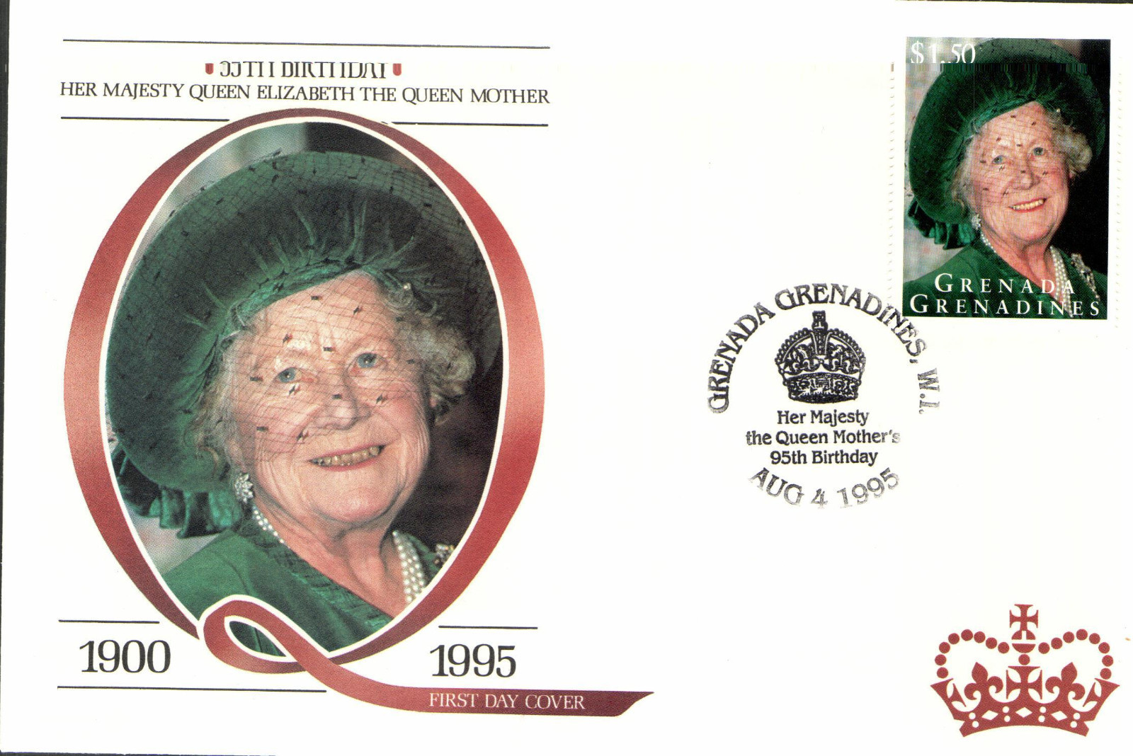 Queen Mother 95th Birthday Grenada Grenadines FDC (a) 1995 (88234)
