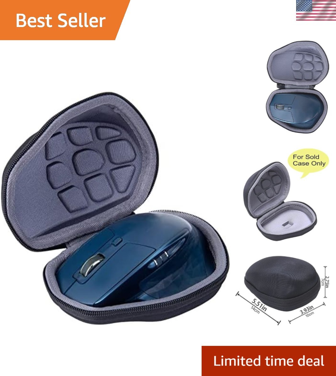 Elegant Black and Grey Hard Case for Logitech MX Master 2S - Accessory Organizer