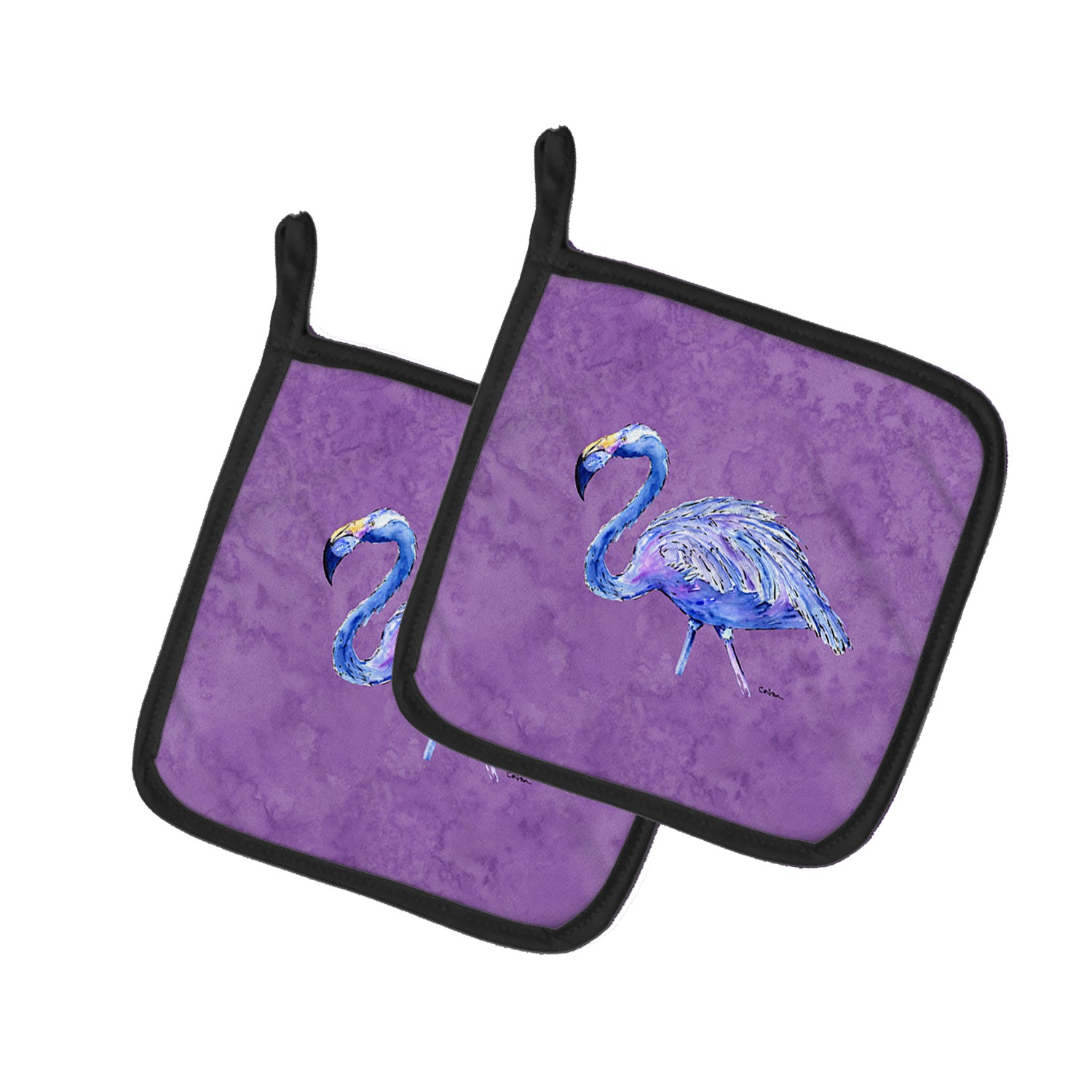 Caroline's Treasures Flamingo on Purple Pair of Potholders 8874PTHD