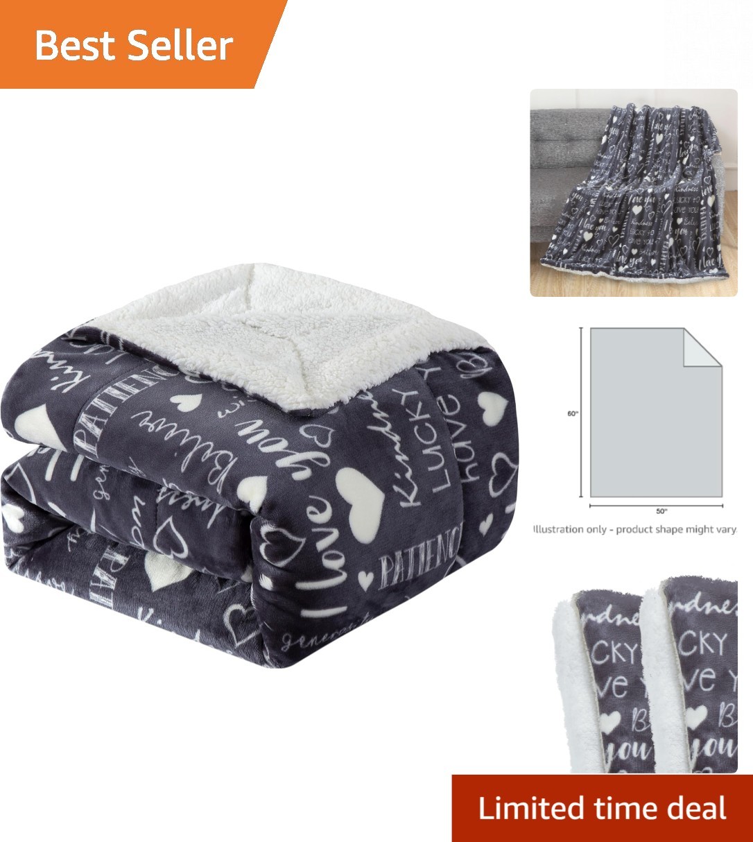 Micromink Sherpa Throw Blanket - 50x60 Luxurious Heart Design for All Seasons