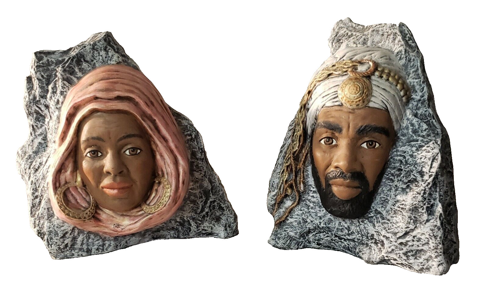"Images of Color" Studio Art Pottery Man & Woman Real Look Sculpture Busts Décor