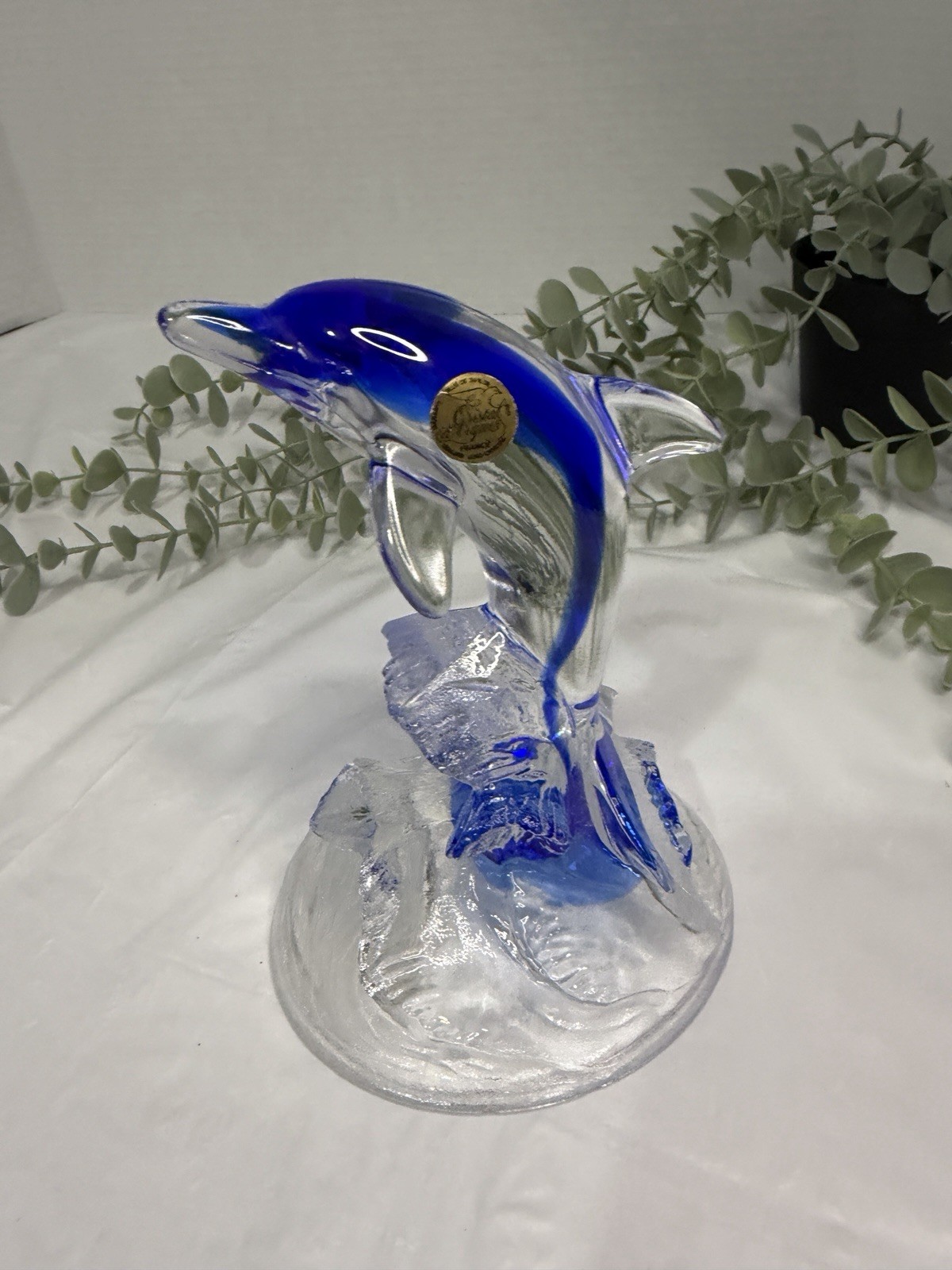 Vintage Crystal Cristal D'Arques Dolphin Breaching A Wave - 24% Lead Crystal 6”