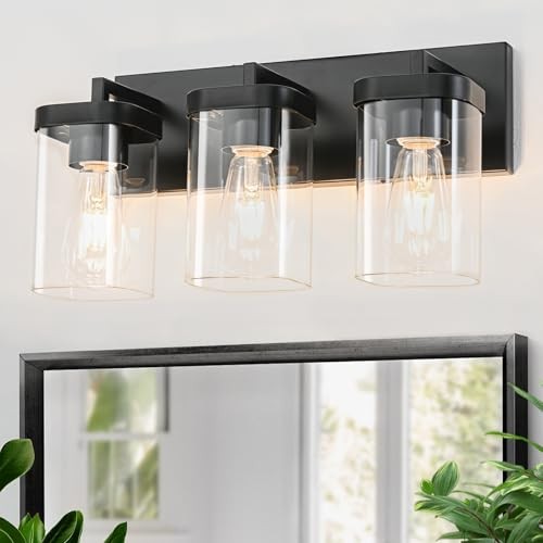 3-Light Bathroom Lighting Fixtures over Mirror Vanity 3 Lights Matte Black