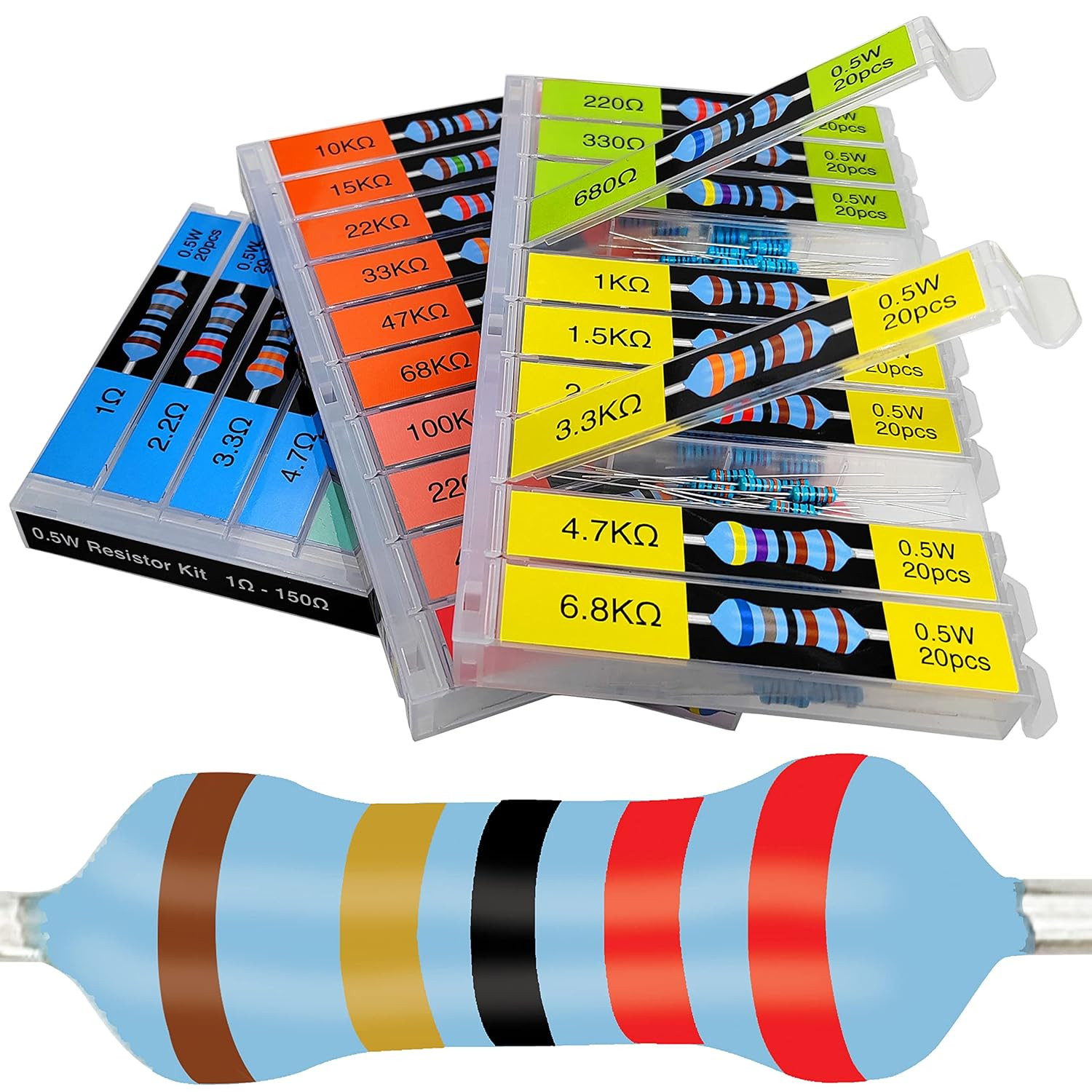 Resistencia kit 600 piezas 30 valores 1 medio W 1 ohm a 1M ohm metal 1 porciento