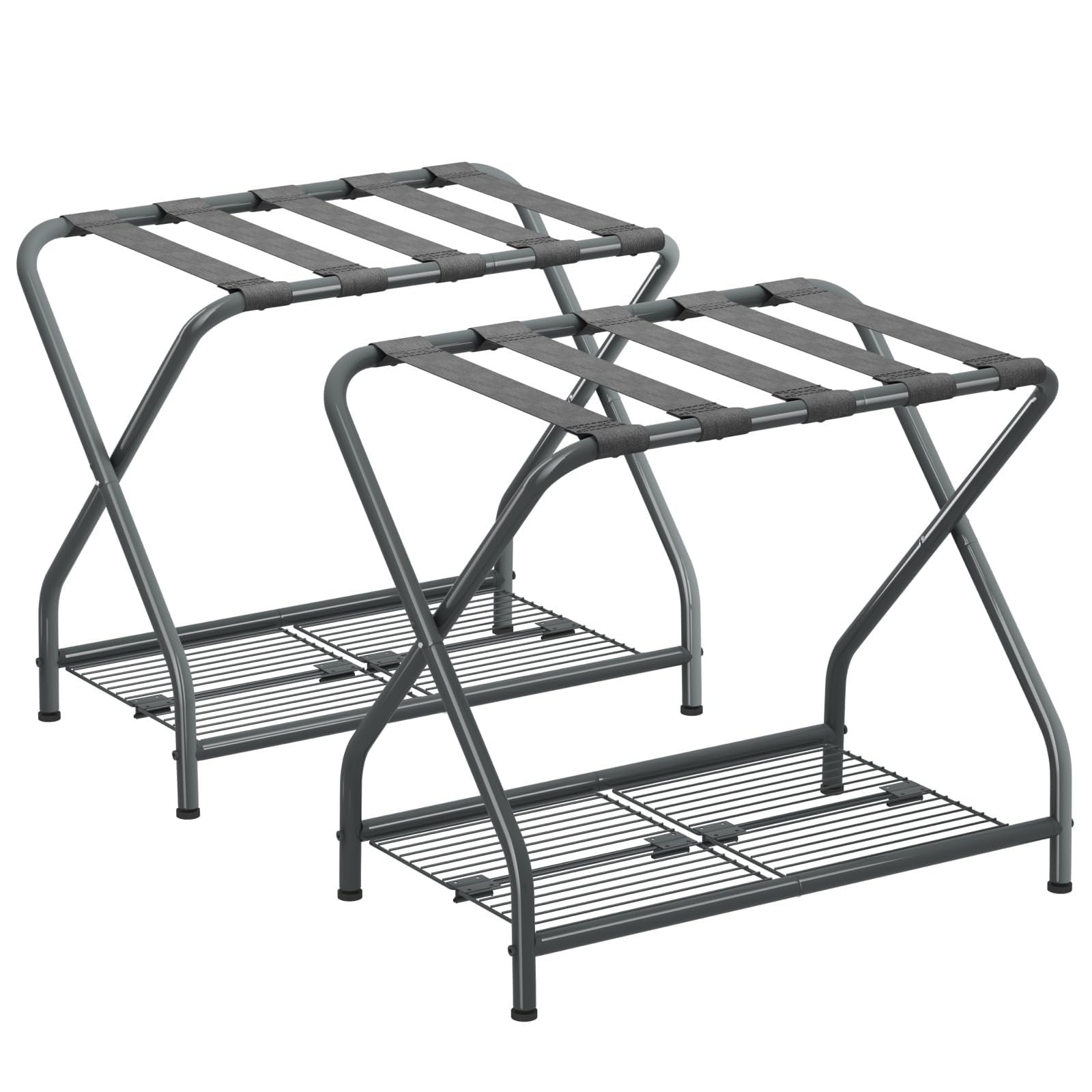 Luggage Rack, Set of 2, Suitcase Stand with Storage Shelf, Foldable Metal Lug...