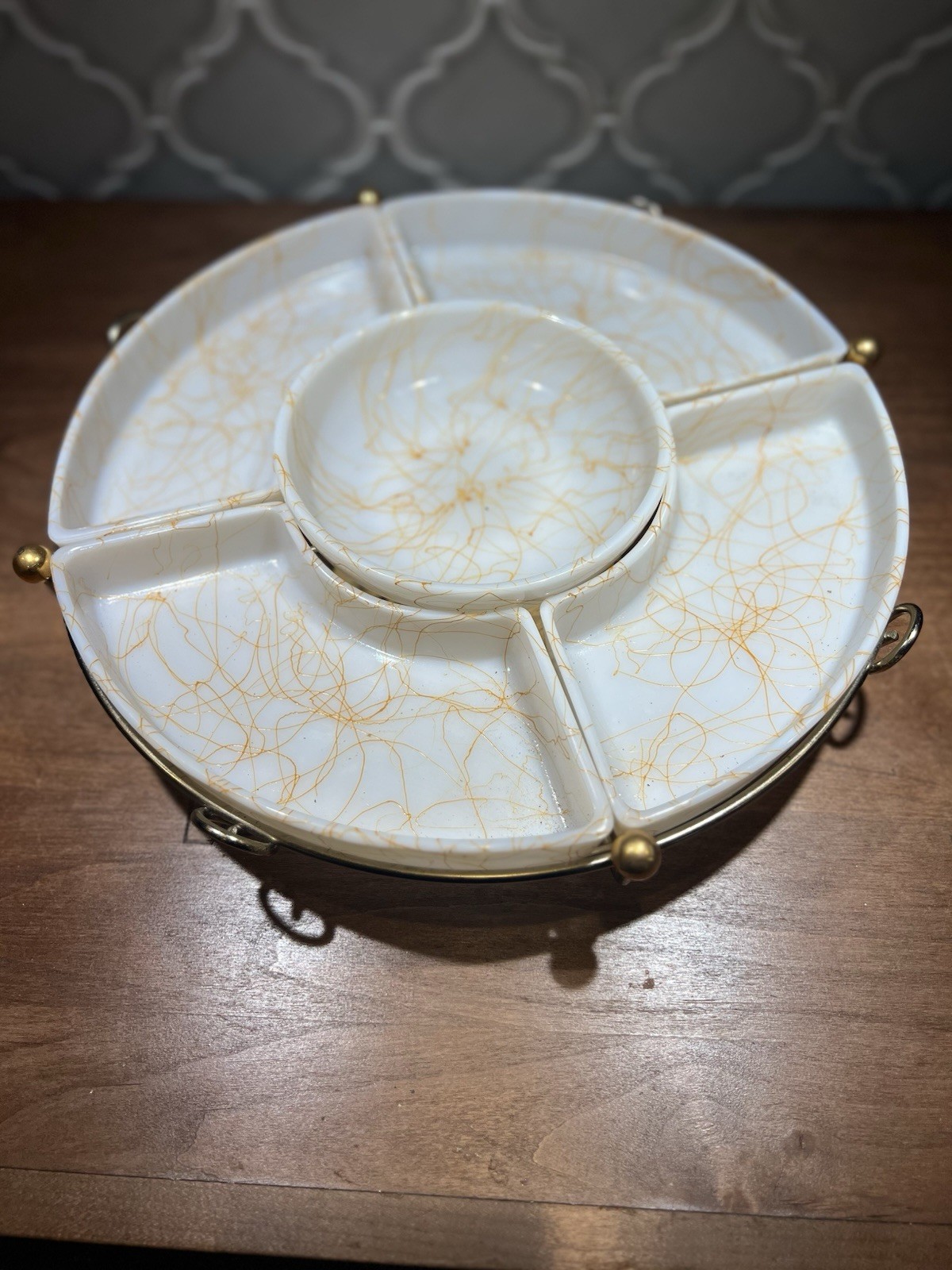 Vintage Mid Century Modern Atomic Drizzle Ceramic Lazy Susan