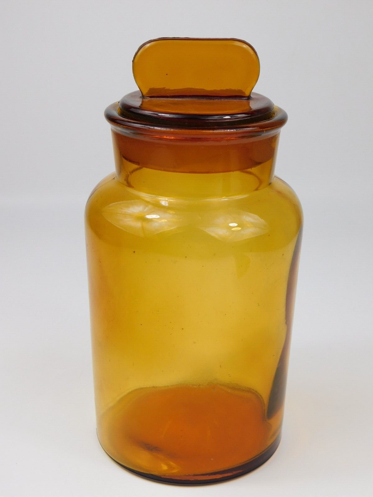VTG LARGE 9" Amber Brown Glass Apothecary Pharmacist Medicine Jar Bottle w/Lid