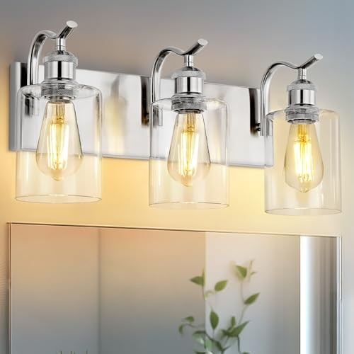 3-Light Bathroom Vanity Light, Brushed 3 LIGHT Brushed Nickel & Clear Glass