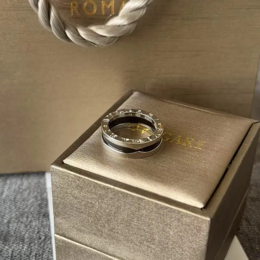 BVLGARI Silver Black Save the Children Ring Size 54