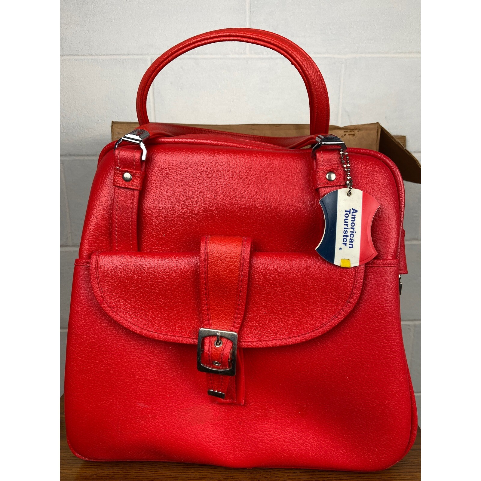 American Tourister 1017D Tote Bag Top Handle Satchel Red Vintage Carry On