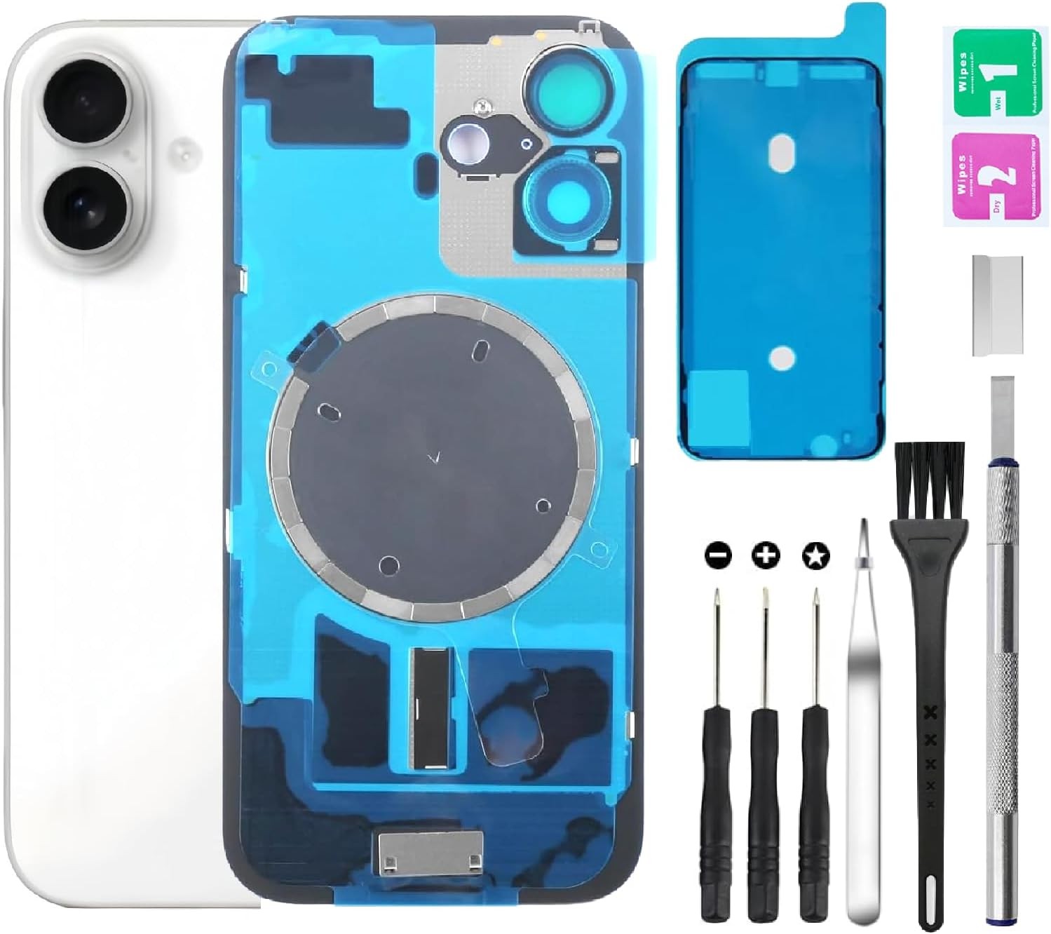 Rear Back Glass Replacement for iPhone 16 Back Glass Camera Lens Magnet Iron