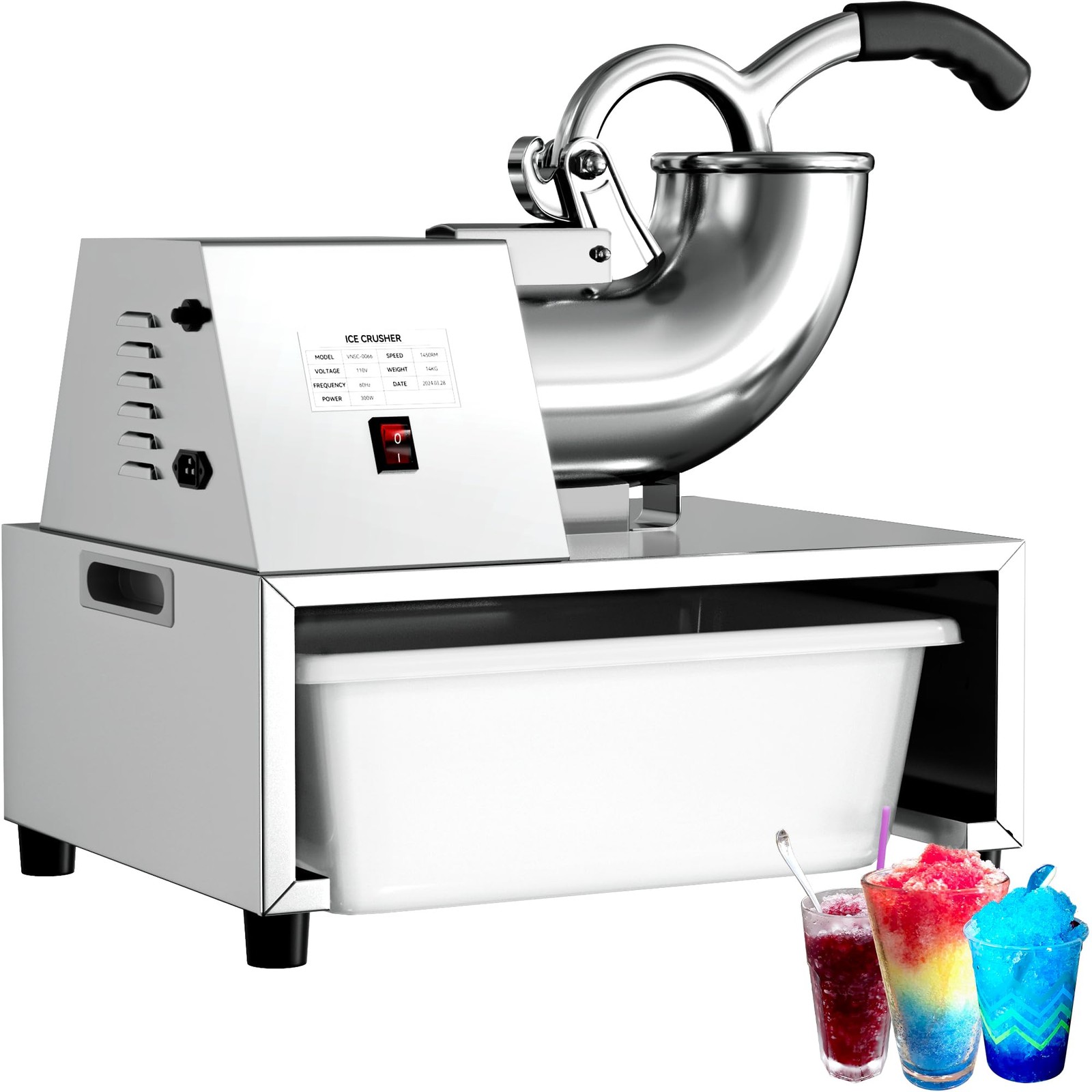 Snow Cone Machine Shaved Ice, 500LB/H Commercial Ice Crusher Shaved Ice Machi...