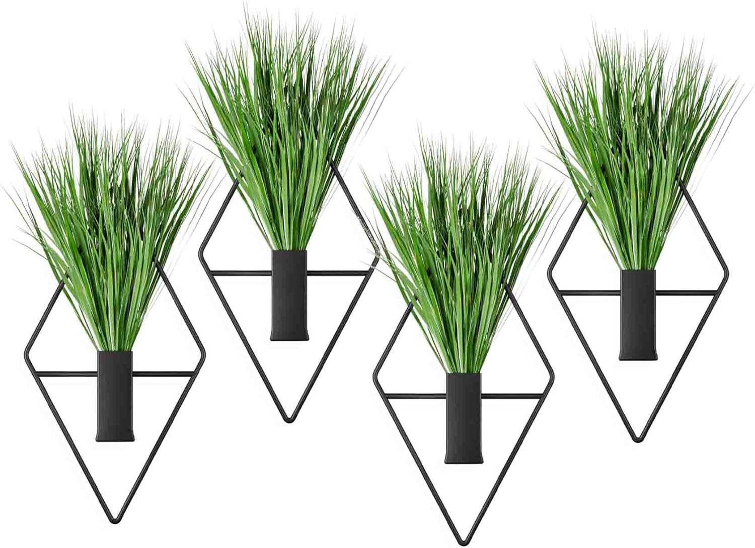 4 Pcs Black Metal Diamond - Shaped Hanging Planters with Artificial Plants: Idea