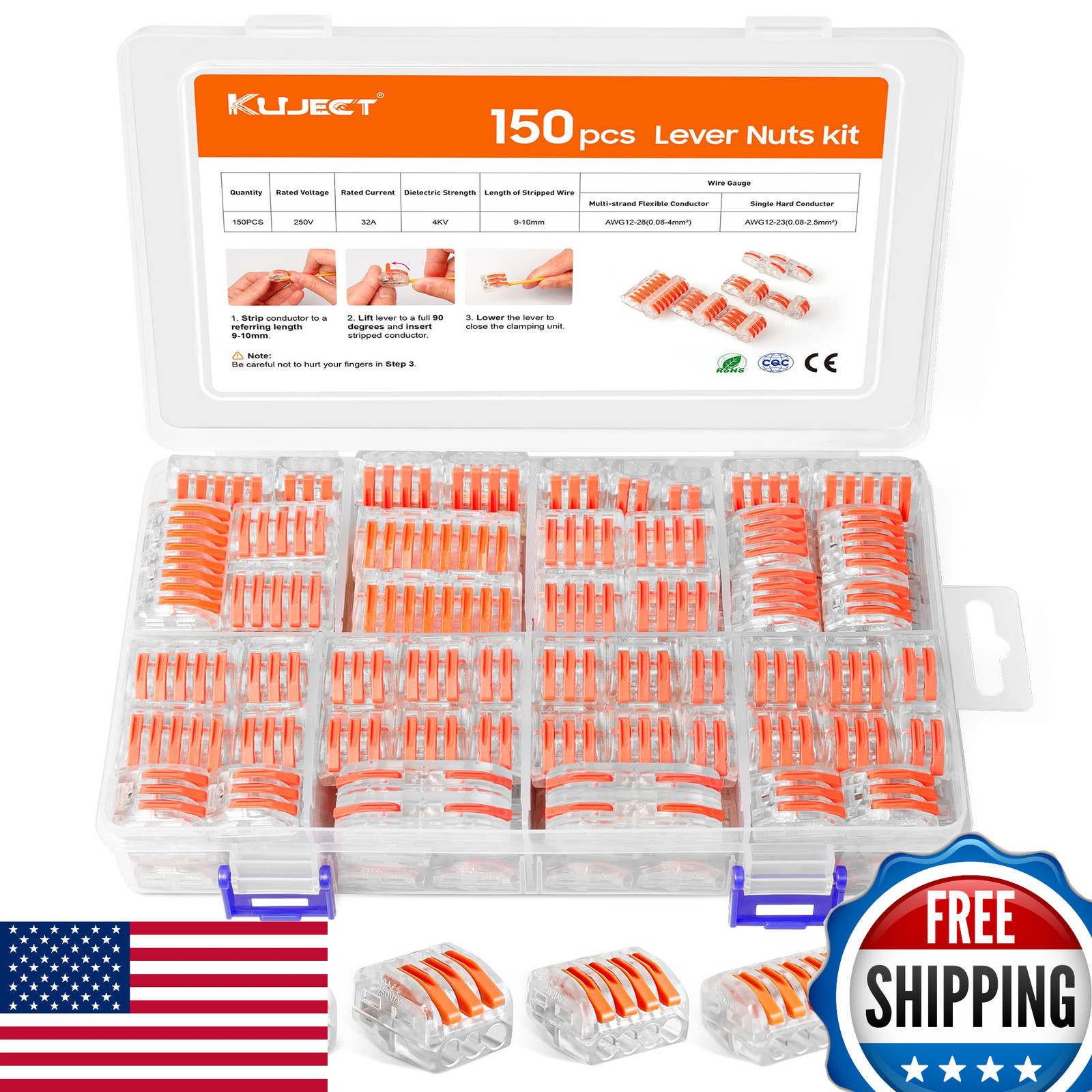 Kuject 150PCS Lever Wire Nuts Connectors Kit 2/3/4/5/8 Conductor Combination