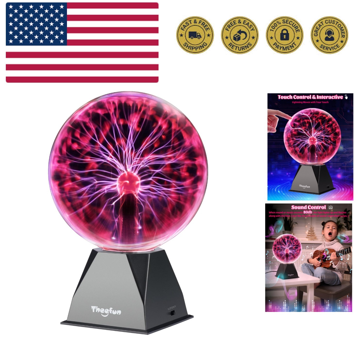 Plasma Ball: 8 Inch Huge Plasma Globe Birthday Gifts Touch & Sound Sensitive ...