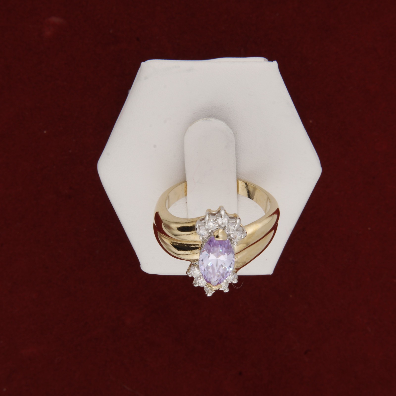 Vintage Yellow Gold Plated Ring Pink/White CZ Cluster Size 8