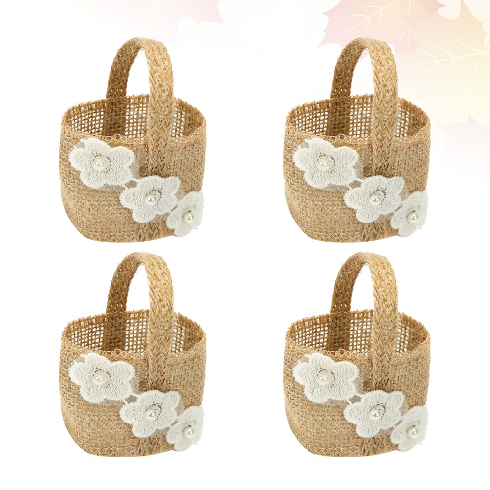 4 Pcs Creative Linen Flower Basket Candy Holder Wedding Party Basket
