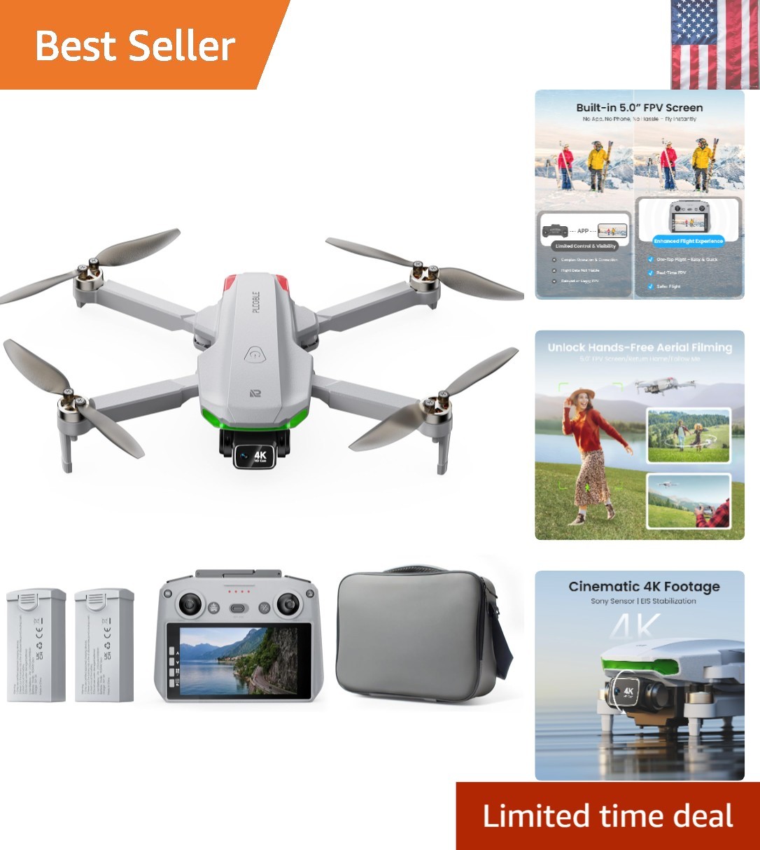 Drone with EIS 4K Camera for Adults, GPS Drone with 5.0" Screen on Controller...
