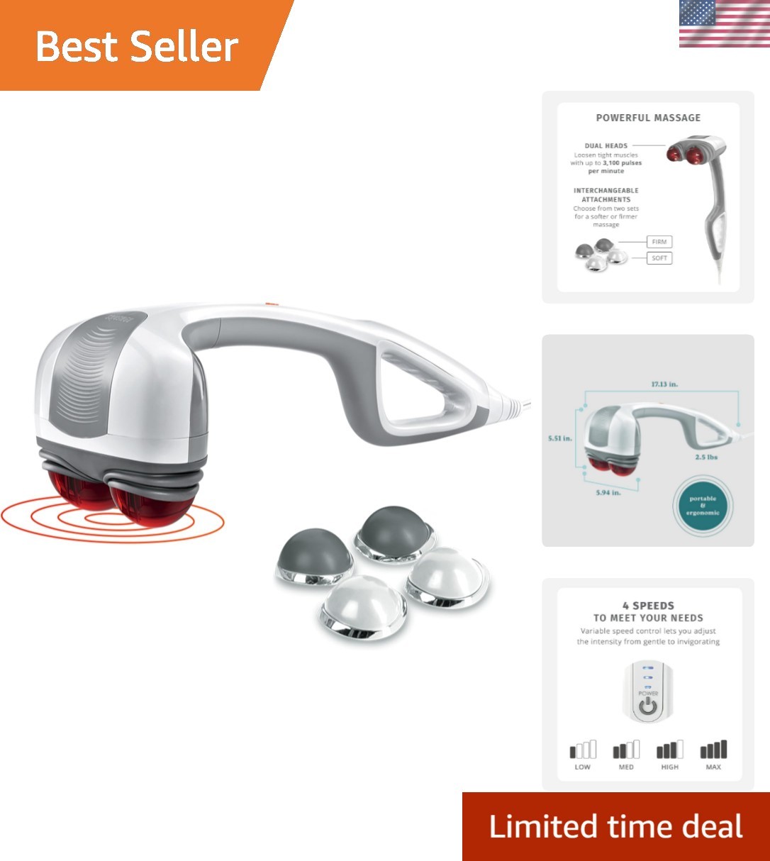 Back Massager - Heated Automatic Percussion Back, Body and Neck Massager with...