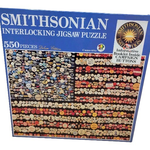 550 Piece Smithsonian Puzzle  Used American Flag Political Buttons Vintage 1989
