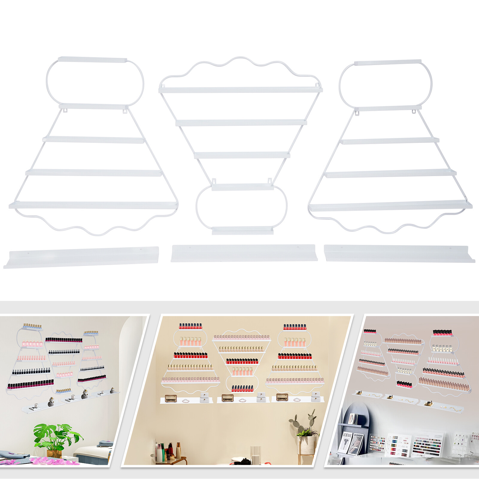 6 PCS Wall Mounted Nail Polish Rack Shelves Nail Polish Display Rack Stand White