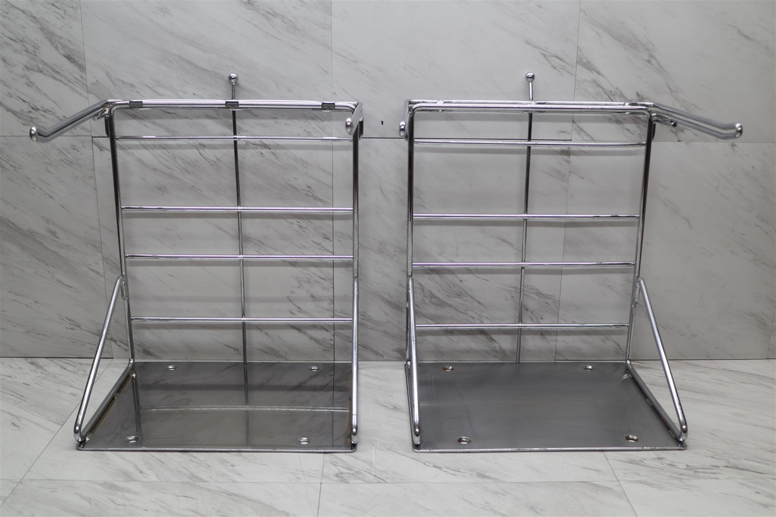 2 LOT - Chrome T-Shirt Shopping Bag Rack Stand Store Holder Dispenser Grocery