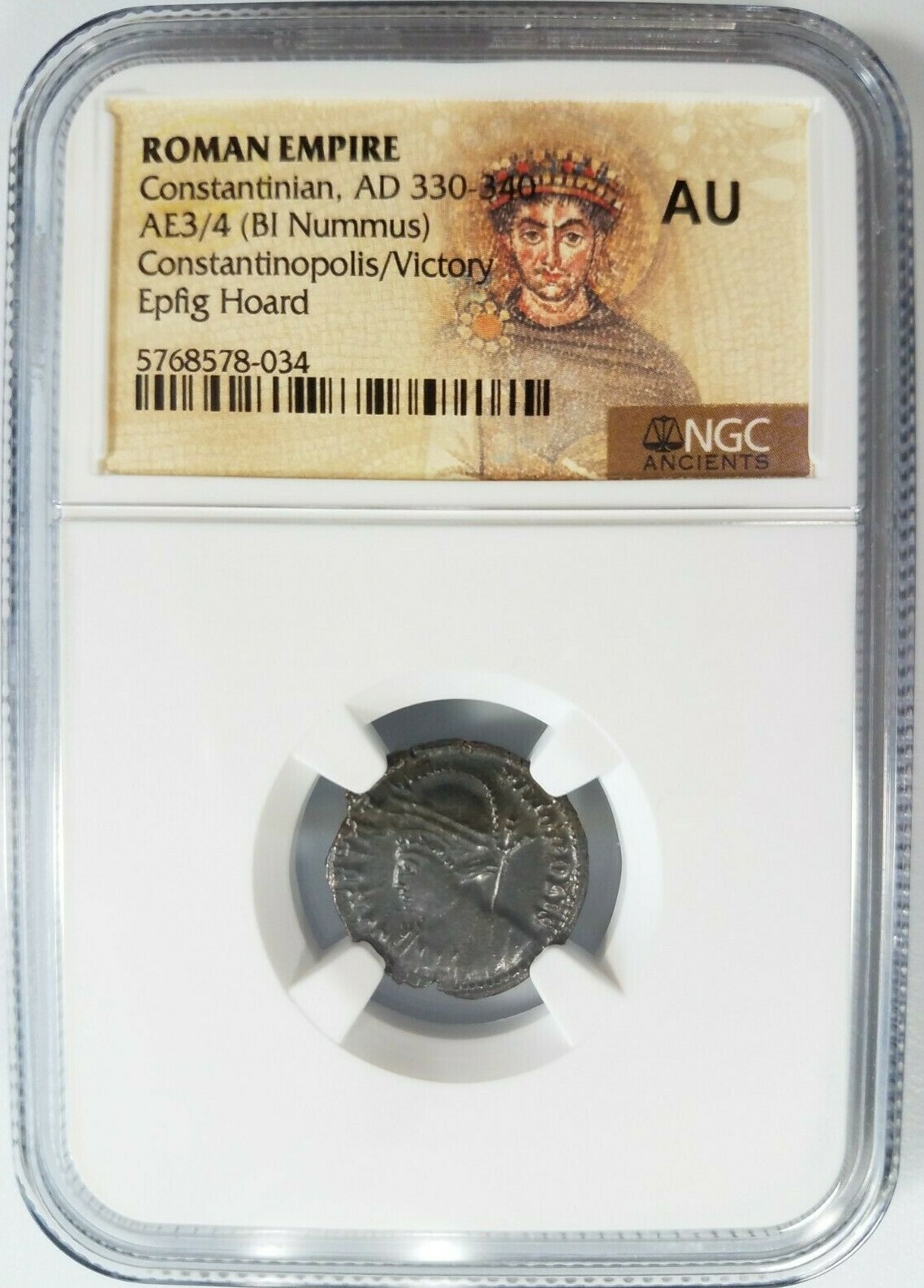 Constantinian Roman Empire BI Nummus AE3/4 NGC AU Ancient Epfig Hoard Victory