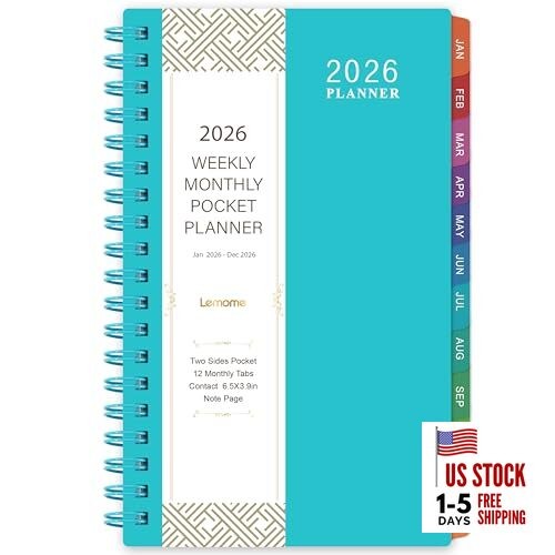 2026 Pocket Calendar/Planner - Weekly & Lake-green（Jan. 2026 - Dec. 2026）