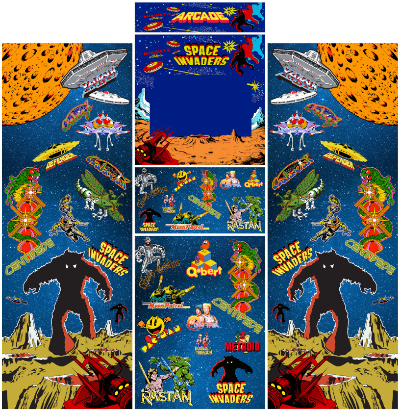 Pandora Arcade Cabin Graphics Vinyl Box Stickers Universal Space Invaders