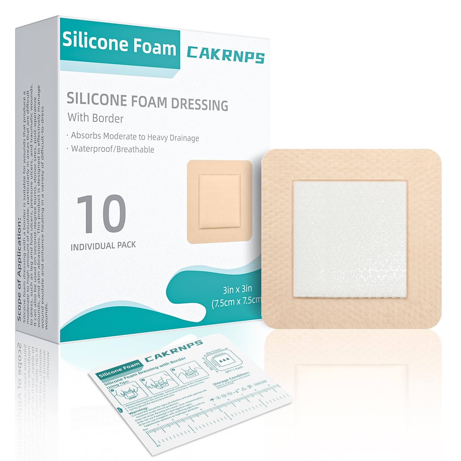 Silicone Foam Dressing with Adhesive Border 3“ x 3”,10 Packs Waterpr