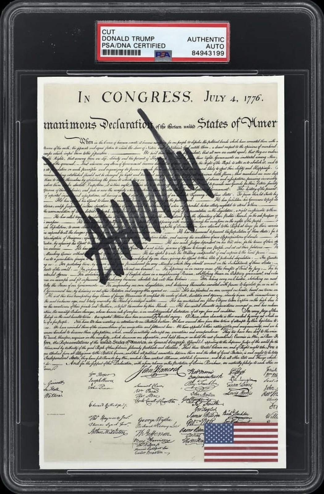 Donald Trump Signed Autograph 5x7 Declaration Of Independence PSA/DNA Encased