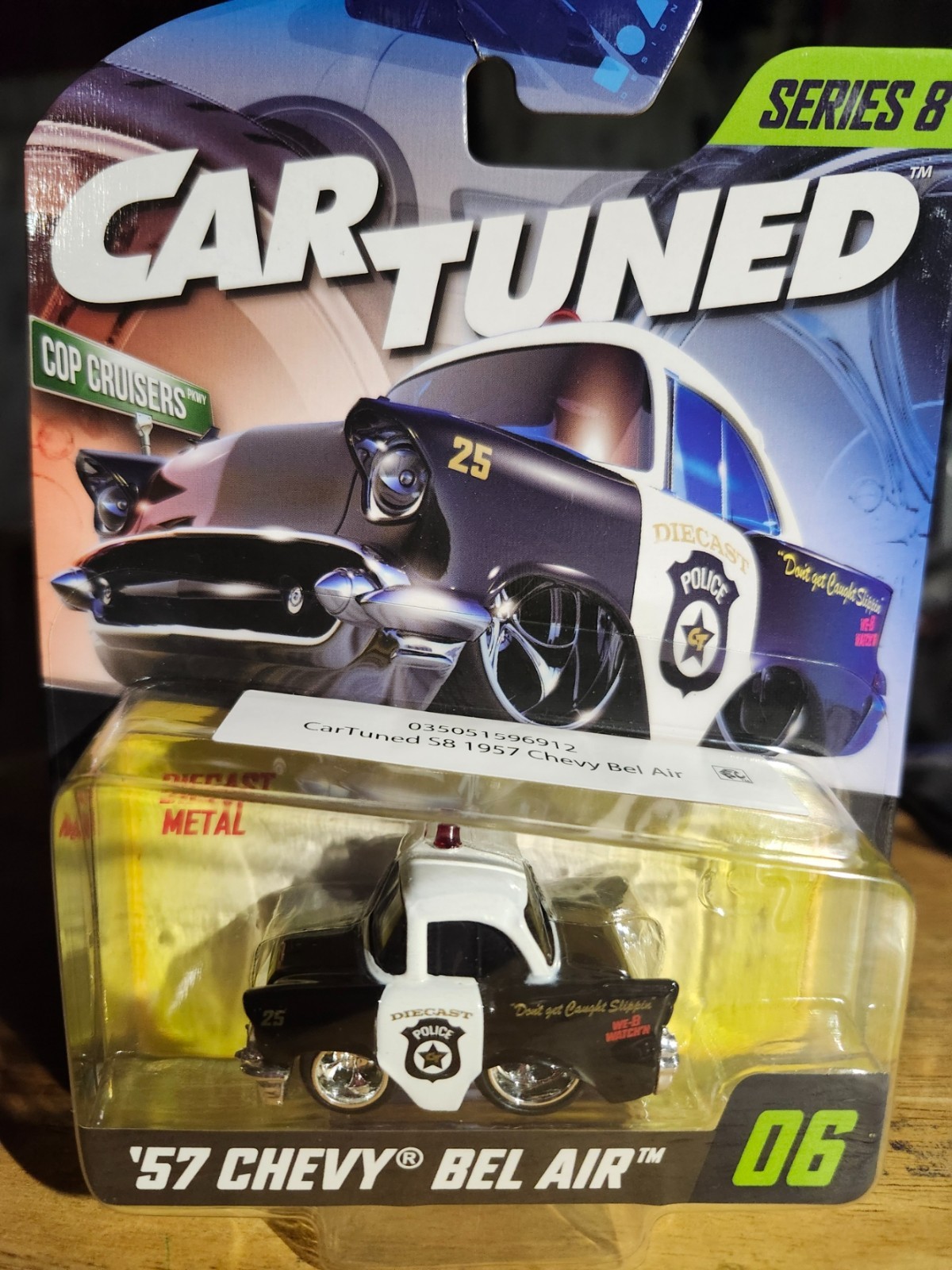 1957 Chevy Bel Air in White : Cop Car : Car Tuned Series 8 # 06 : 1:64 Scale