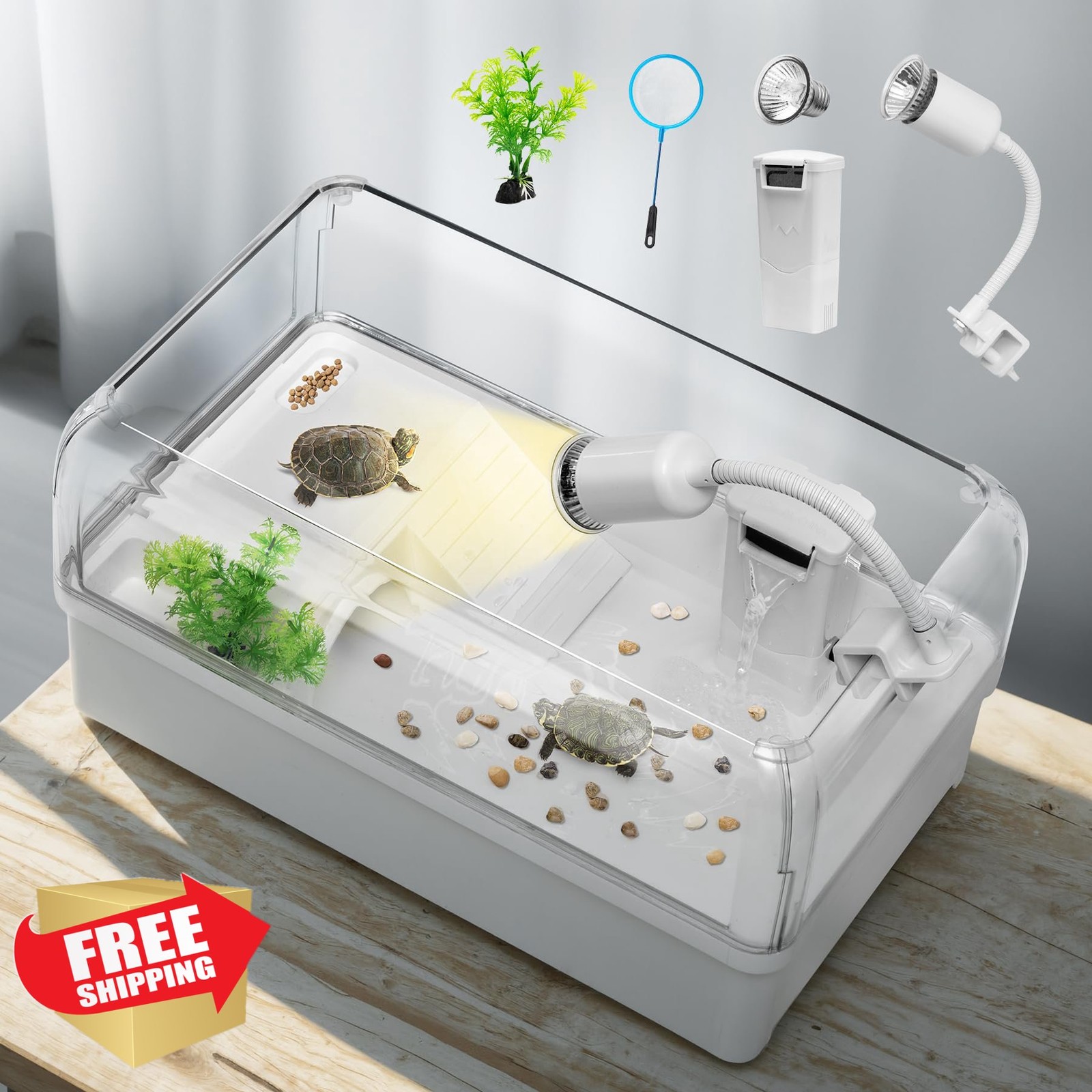 AZV Turtle Tank Habitat Kit, Aquatic Terrarium with Filter, Basking Area