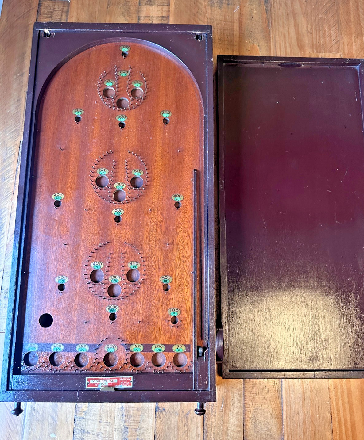 Antique Corinthian 21 27   Bagatelle Tournament Board Wooden Table Pinball Game