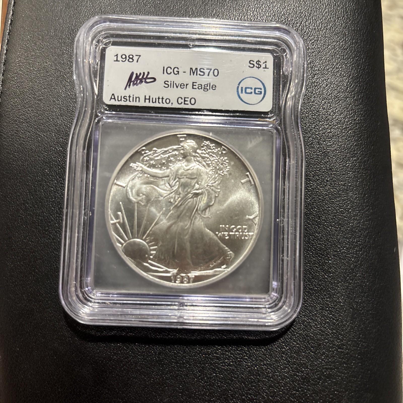 1987 MS 70 American Silver Eagle - Austin Hutto Signed ASE