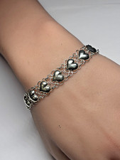 Vintage Sterling Silver Puffy Heart Link Bracelet 7.2g 7.25in