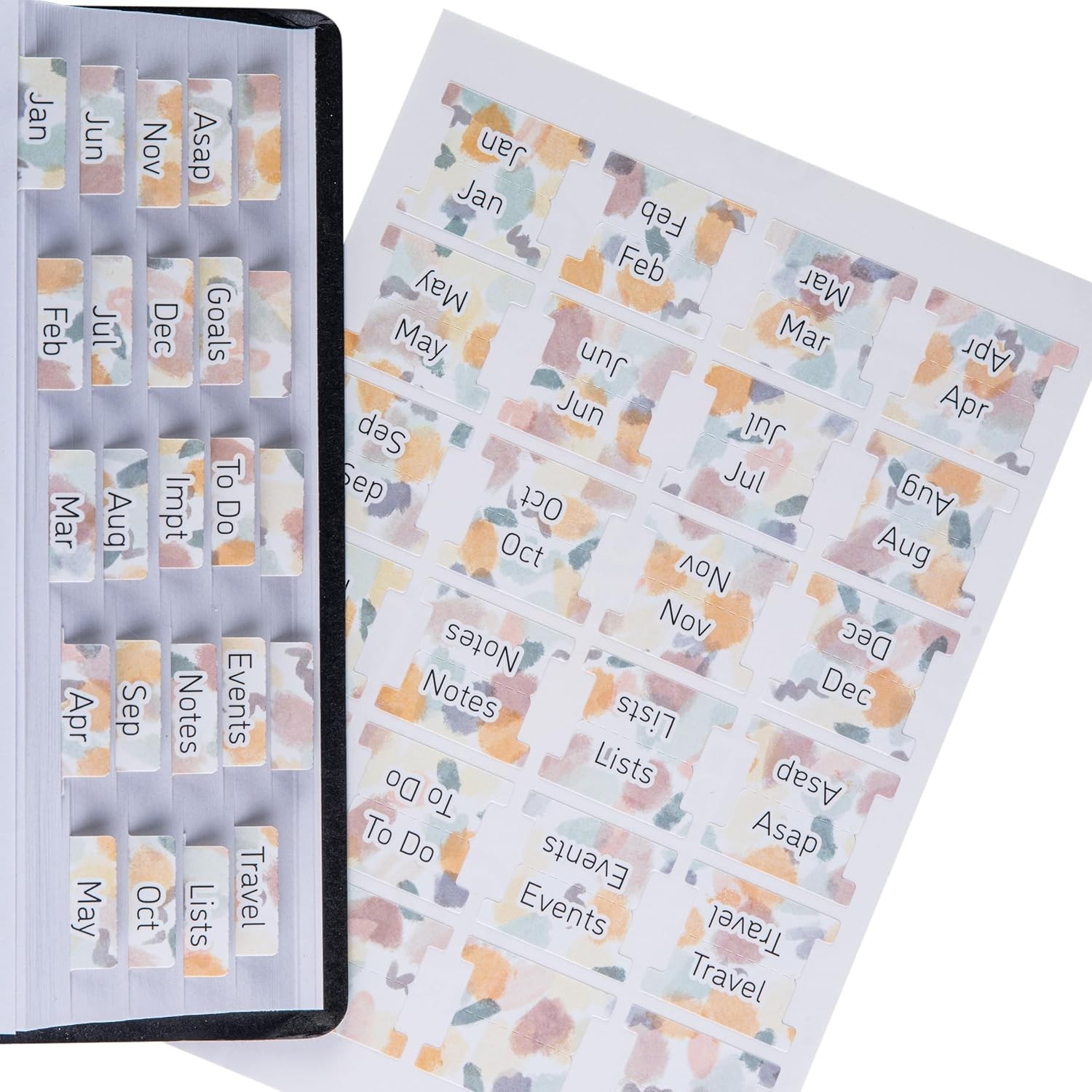 24 Peel and Stick Tabs for Notebooks (12 Month Tabs, and 4 Blank Tabs)