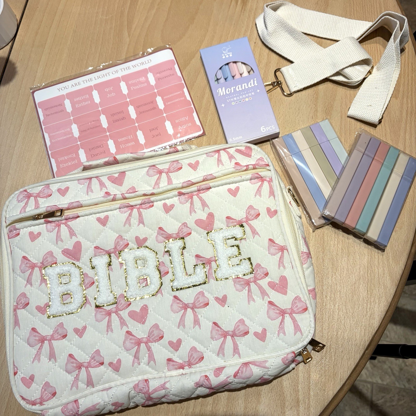 Large Floral Pink Fabric  Quilted Bible Case W Markers New