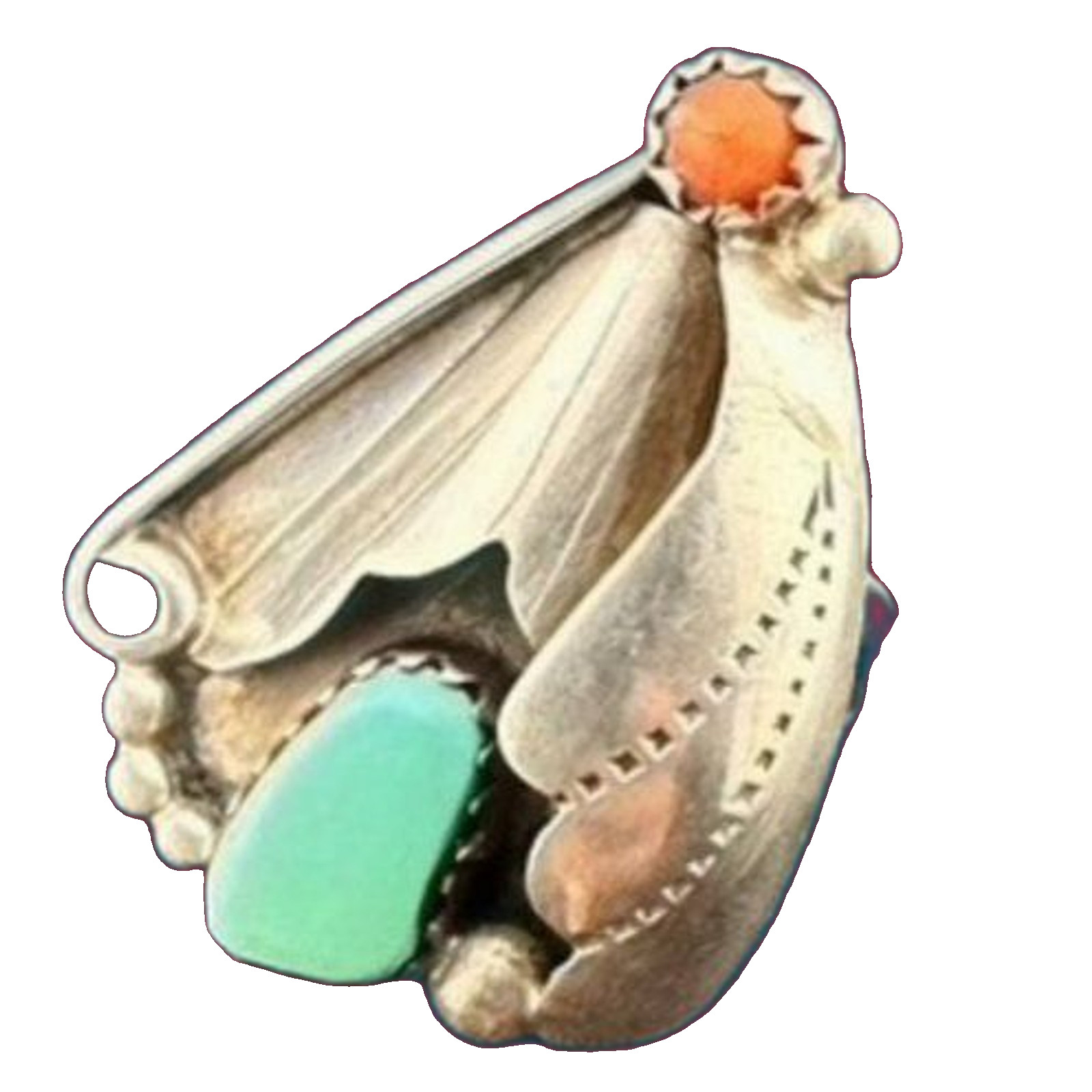 Unique Vintage Native American Turquoise & Coral Sterling Silver Ring Size 6