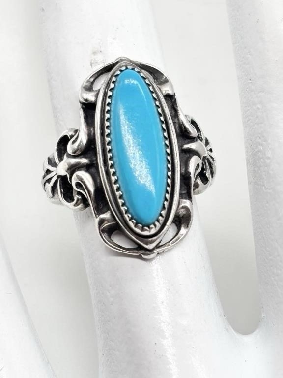 Vintage Sterling Silver Turquoise Ring Size 5.25 – Oval Cabochon Southwestern