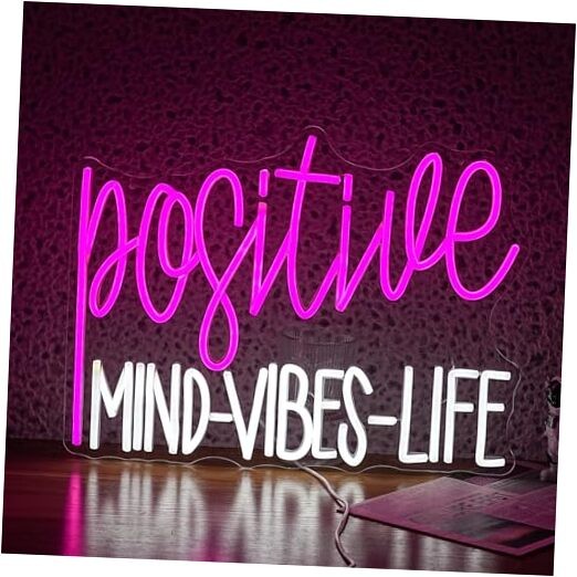 Positive Mind Vibes Life Neon Sign LED Neon Light for Wall Decor Pink White