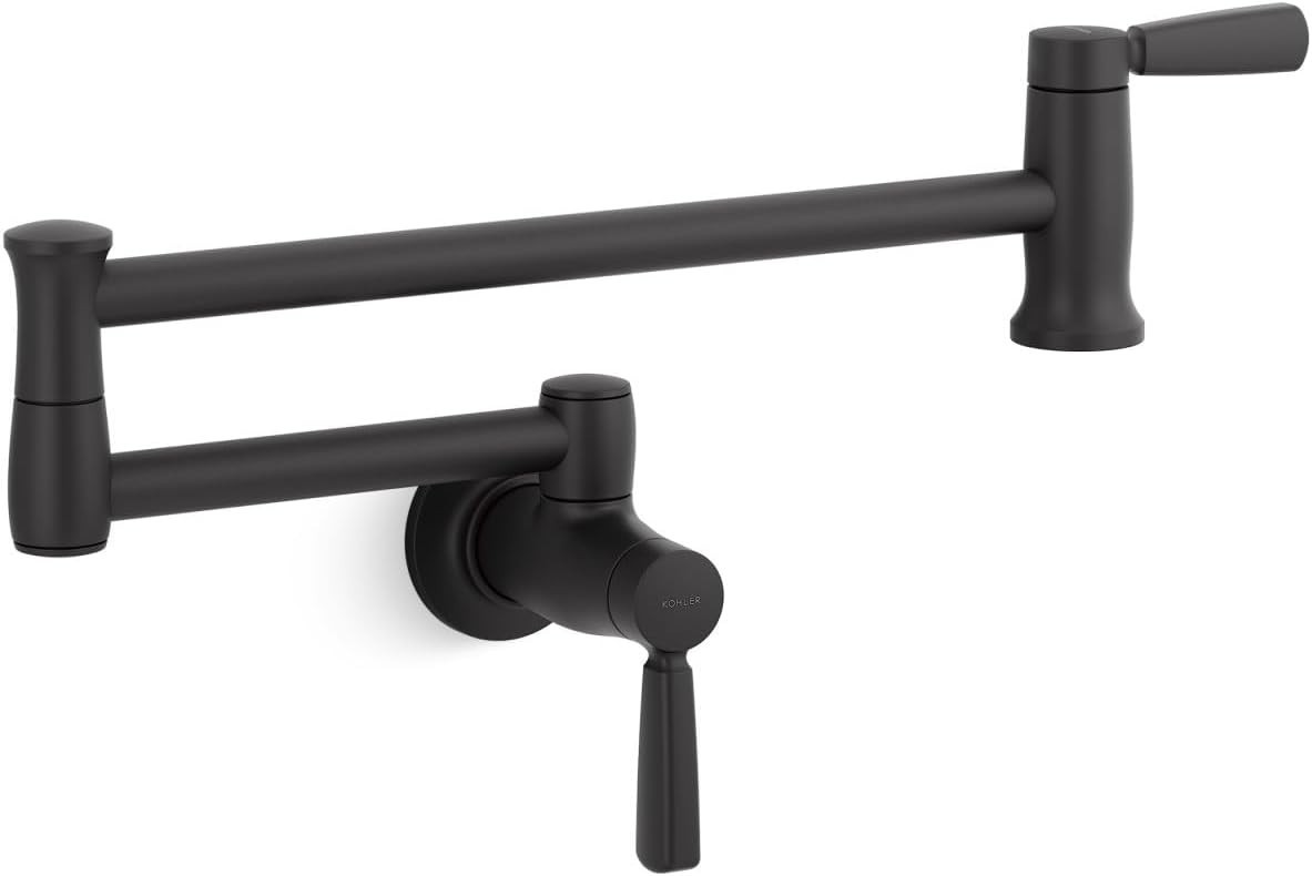 Kohler Traditional Wall Mounted Single Hole Pot Filler K-35744-BL  - MATTE BLACK