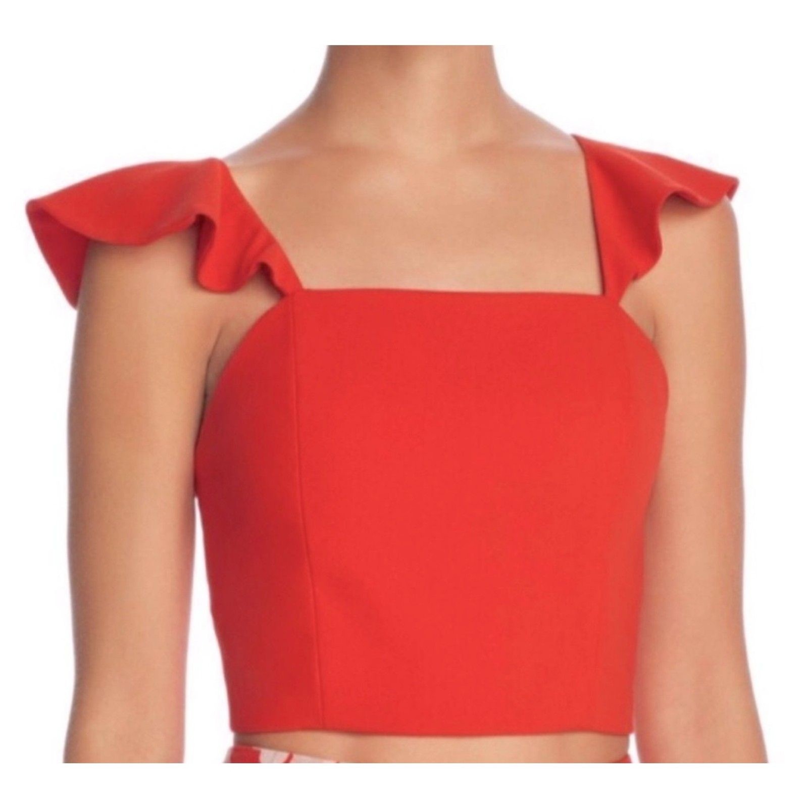 Alice + Olivia Red Flutter Sleeve Crop Top Size 2 Elegant Classy European Summer