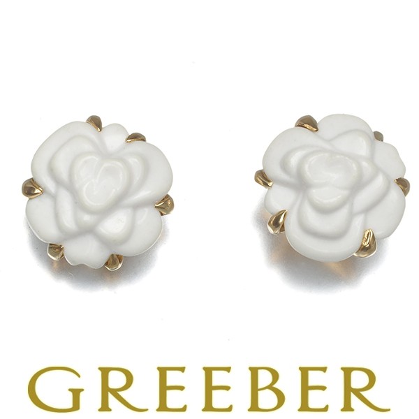 CHANEL Earrings White Agate Camellia K18YG BLJ