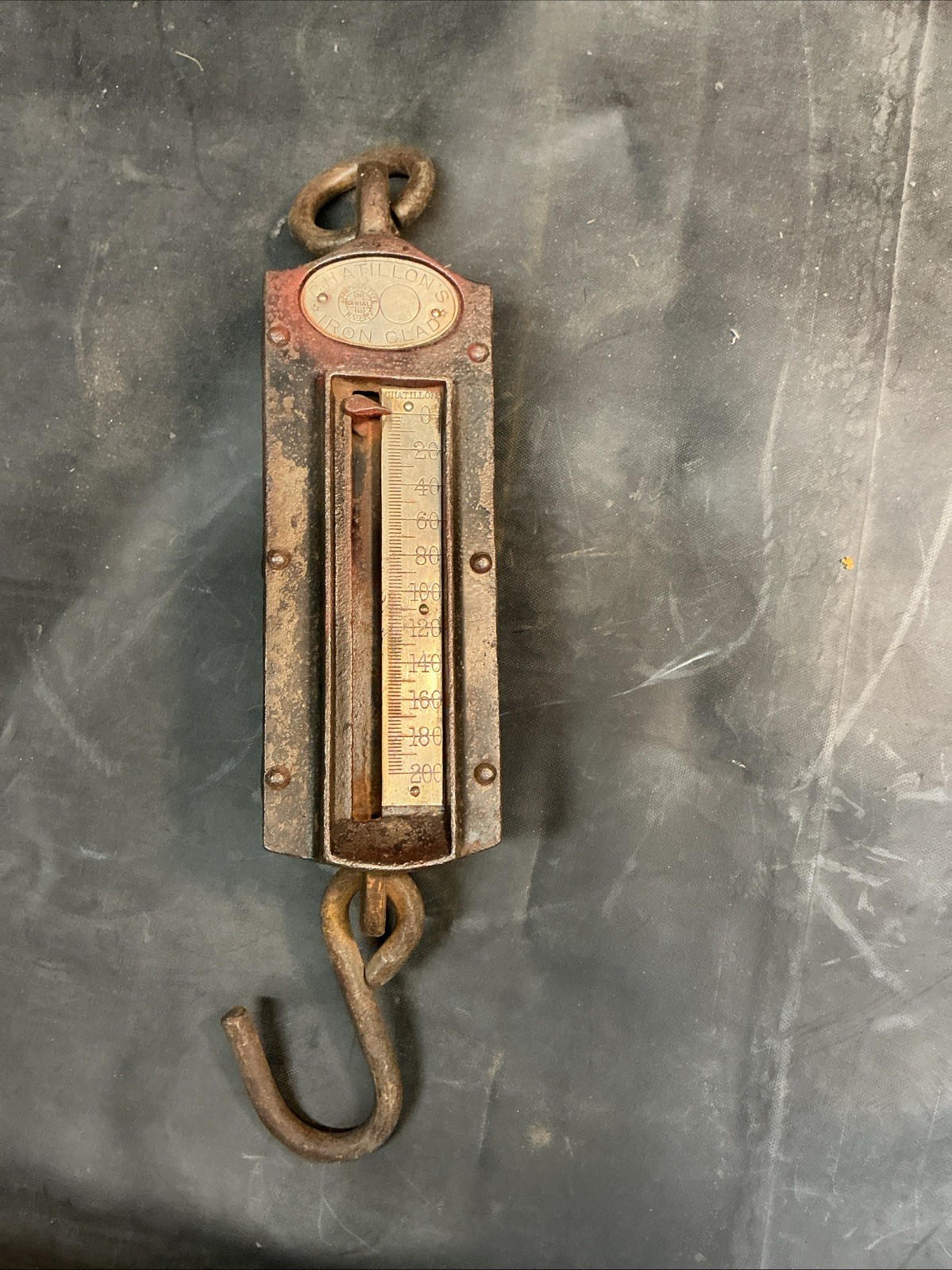 Vintage CHATILLON'S Iron Clad 200 lb Spring Scale / Heavy Duty Brass & Cast Iron