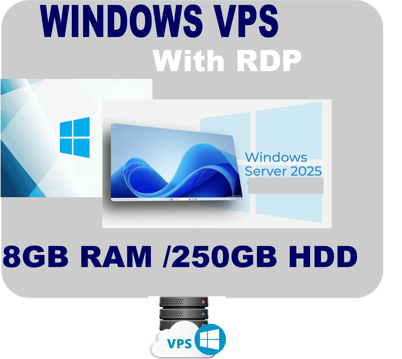 1 YEAR Windows VPS Server 8GB RAM,  250GB HDD RDP Enabled, 24hour support