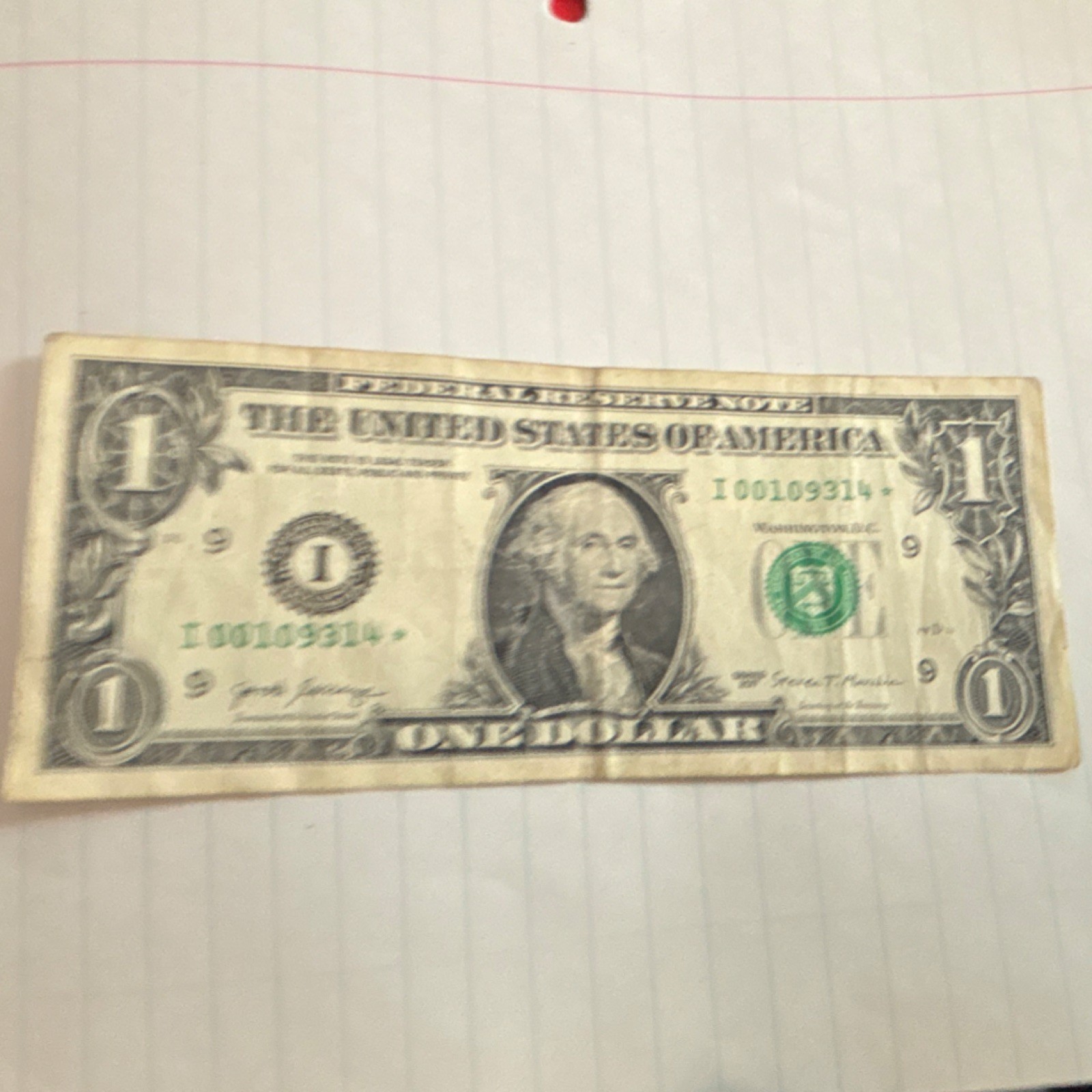 2017 $1 Star Note I District I00109314* Federal Reserve US Paper Money