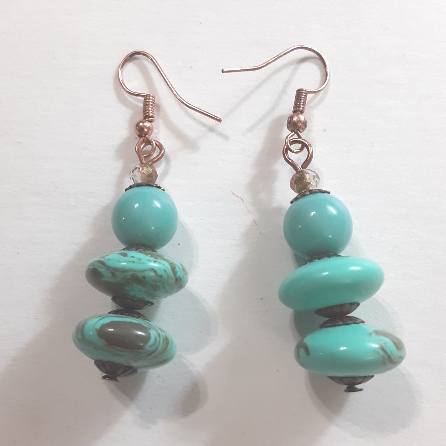 Faux Turquoise Lucite 3 Stone Dangle Earrings 2 Inch