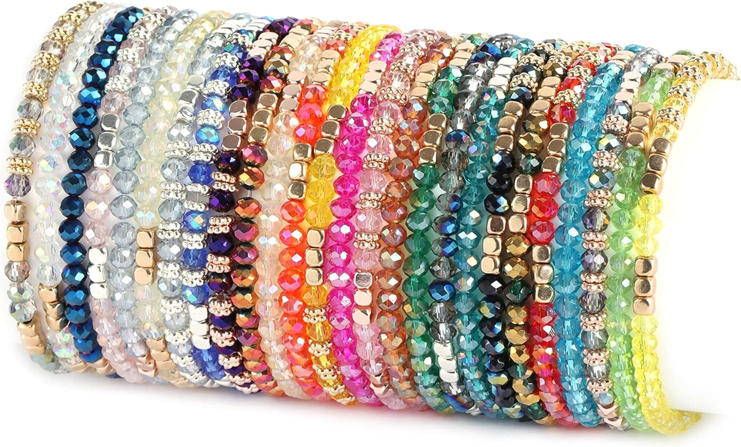26Pcs Boho Beaded Bracelets for Women Colorful Stackable Sparkly Crystal Beads B